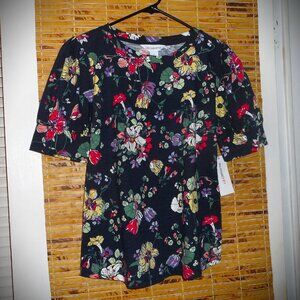 Liz Claiborne Pullover Black Floral Short Sleeve Top (*Tag Size: S) New!